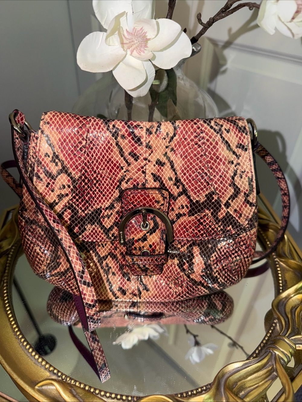 Coach mini soho purple Snake-Print Crossbody Bag